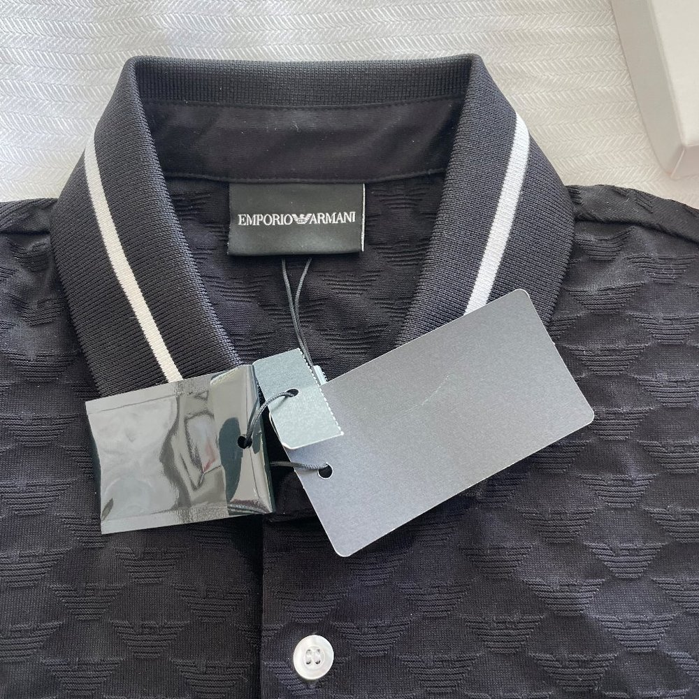 Emporio Armani monogrammed classy black polo shirt (luxury collection)